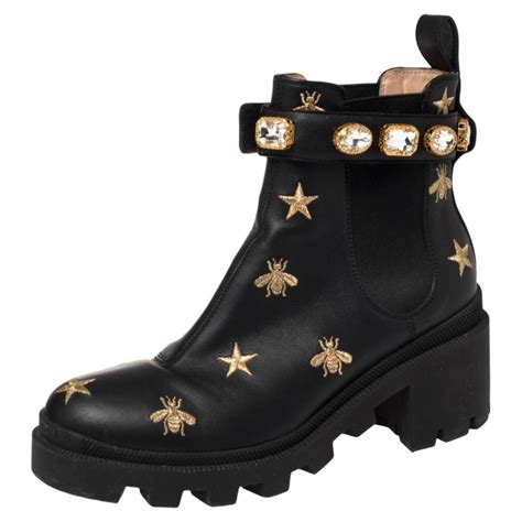 gucci boots with crystal ankle strap embroidered